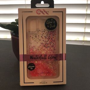 New Case-mate iPhone X/XS Waterfall Glow Glitter Phone Case GLOW IN THE DARK